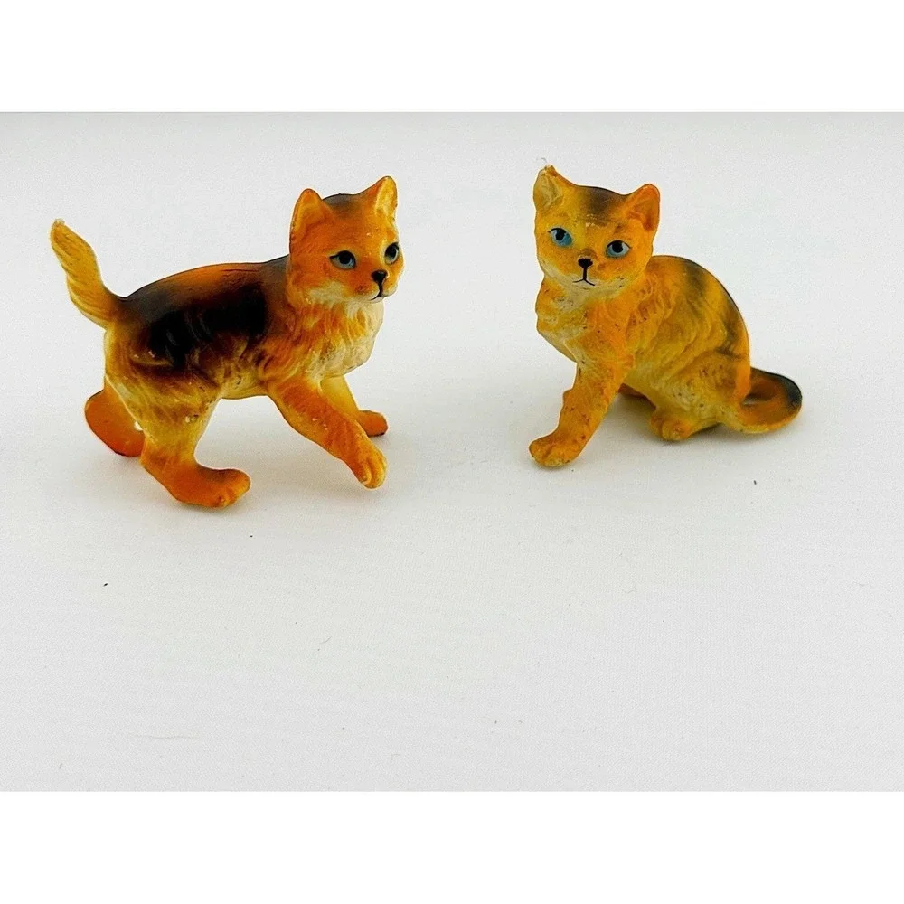 Vintage Miniature Cat Figurines Made In Hong Kong 1960's-1970's. Hard Plastic